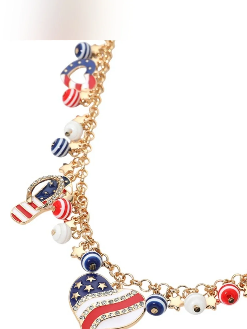 American USA Flag Patriotic Heart Flip Flop Map Charm Beaded Statement Necklace - Picture 2 of 3